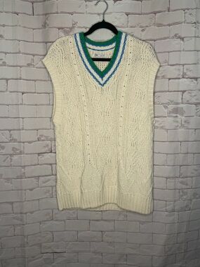 Zara Cream Cable Knit Sweater Vest V-Neck Preppy Varsity Chunky Knit Cottagecore